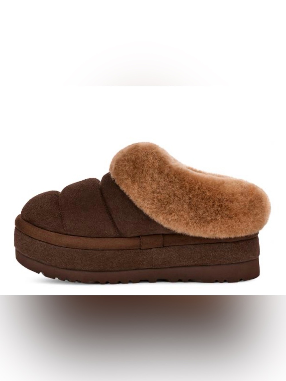 UGG Tazzlita Slippers Platform Suede Brown Hardwood Shearling EUC